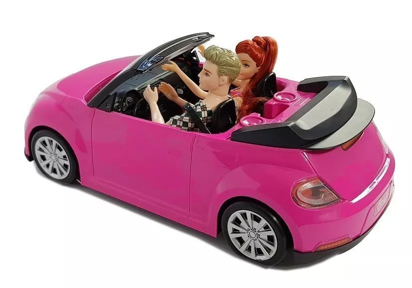 Lėlių sportinis automobilis su garsais ir šviesomis – rožinis, 43 cm, su dviem lėlėmis
