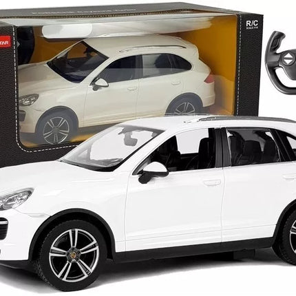 Porsche Cayenne RASTAR 1:14 – baltas nuotolinio valdymo automobilis (2.4G)