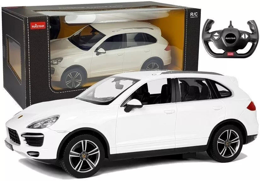 Porsche Cayenne RASTAR 1:14 – baltas nuotolinio valdymo automobilis (2.4G)