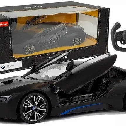 Automobilis R/C BMW i8 Rastar 1:14 Juodos spalvos automatinės durys