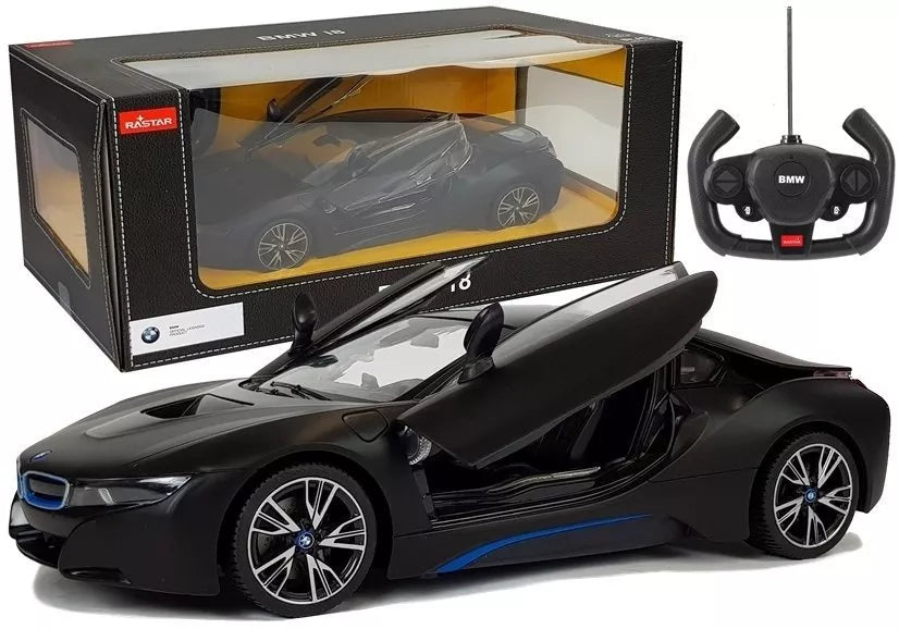 Automobilis R/C BMW i8 Rastar 1:14 Juodos spalvos automatinės durys