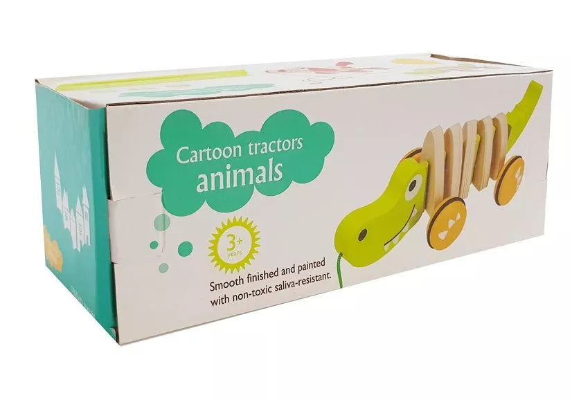 Medinis žalias krokodilas ant ratukų