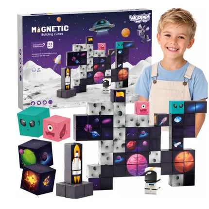74 magnetinių kosmoso kubų rinkinys