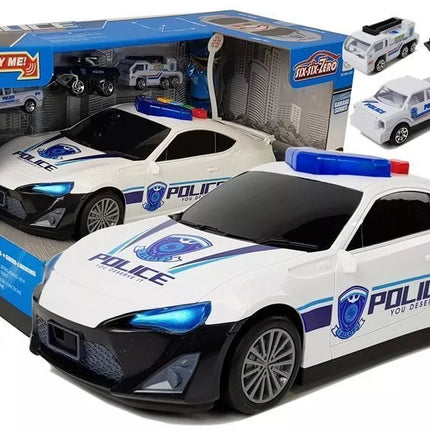Policijos automobilis 2in1 su garažu, šviesomis ir garsais