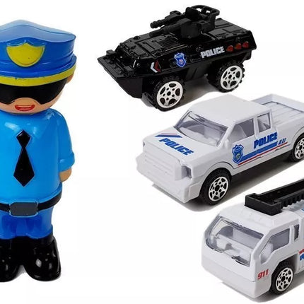Policijos automobilis 2in1 su garažu, šviesomis ir garsais