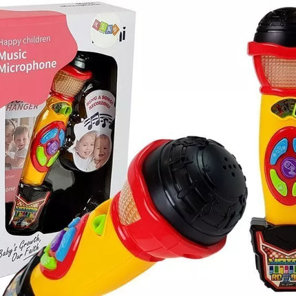 Geltonai juodas karaoke mikrofonas su įrašymo funkcija