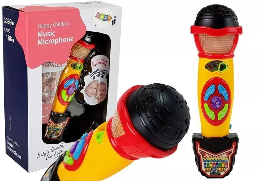 Geltonai juodas karaoke mikrofonas su įrašymo funkcija