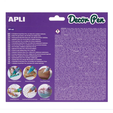 APLI 3D efektą suteikiantys metalizuoti markeriai „Decorpen“ (6 vnt.)
