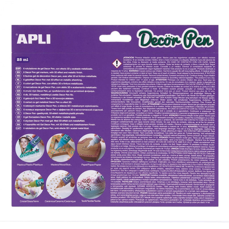 APLI 3D efektą suteikiantys metalizuoti markeriai „Decorpen“ (6 vnt.)