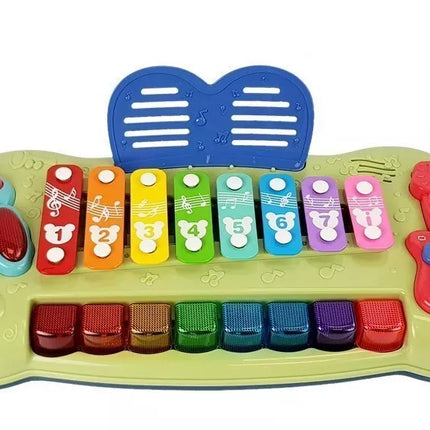 Vaikiškas pianinas su cimbolais, šviečiančiais klavišais ir melodijomis