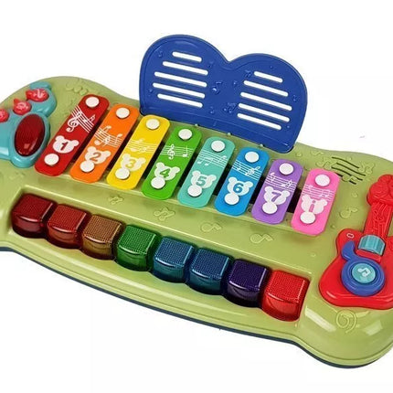 Vaikiškas pianinas su cimbolais, šviečiančiais klavišais ir melodijomis