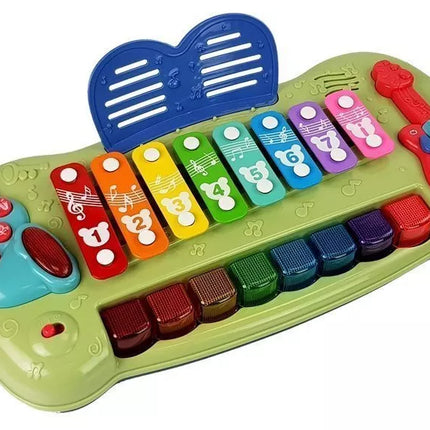 Vaikiškas pianinas su cimbolais, šviečiančiais klavišais ir melodijomis