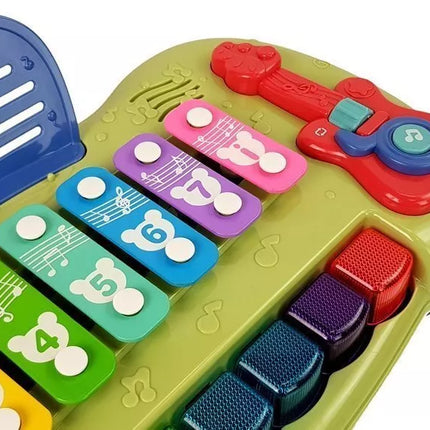 Vaikiškas pianinas su cimbolais, šviečiančiais klavišais ir melodijomis