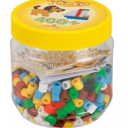HAMA MAXI karoliukai ir dėliojimo lentelės geltoname indelyje