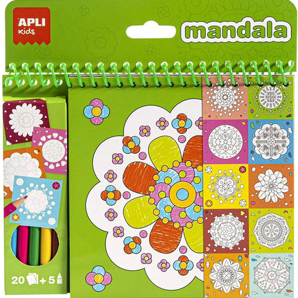 Mandalų spalvinimo knygelė su spalvotais pieštukais