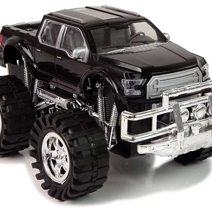 Transporto priemonių rinkinys: juodas Monster Truck, balta BMW ir priekaba (58 cm)