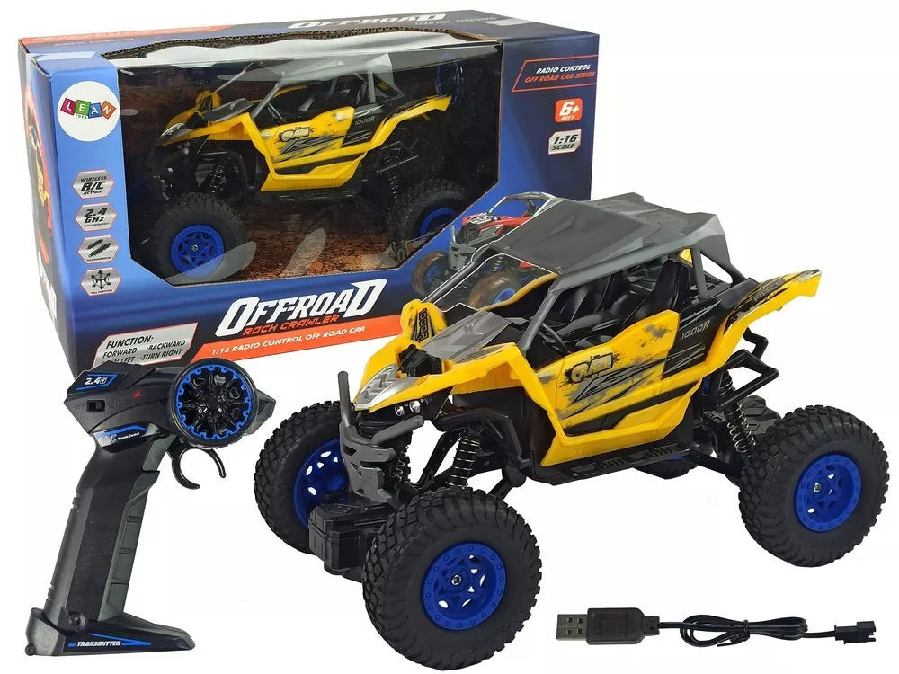 Nuotoliniu būdu valdomas bekelės automobilis Cross Country 1:16, 27 MHz – geltonas