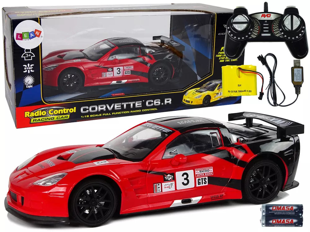Lenktyninis sportinis automobilis R/C 1:18 Corvette C6.R raudonas 2.4 G žibintai