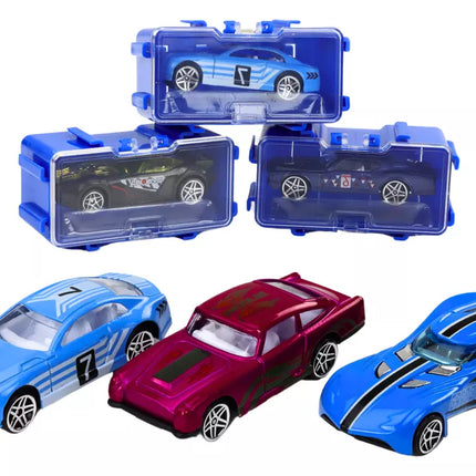 Žaislinių automobilių rinkinys metaliniame lagamine