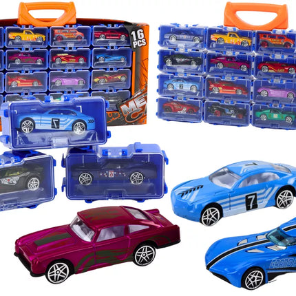Žaislinių automobilių rinkinys metaliniame lagamine