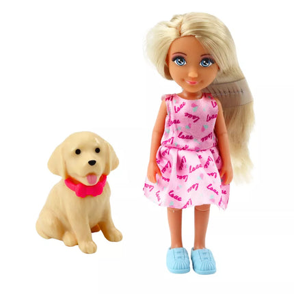 Lėlė ant triračio motorolerio su šuniuku