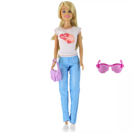 Anlily vaikų lėlė su baltais marškinėliais ir priedais