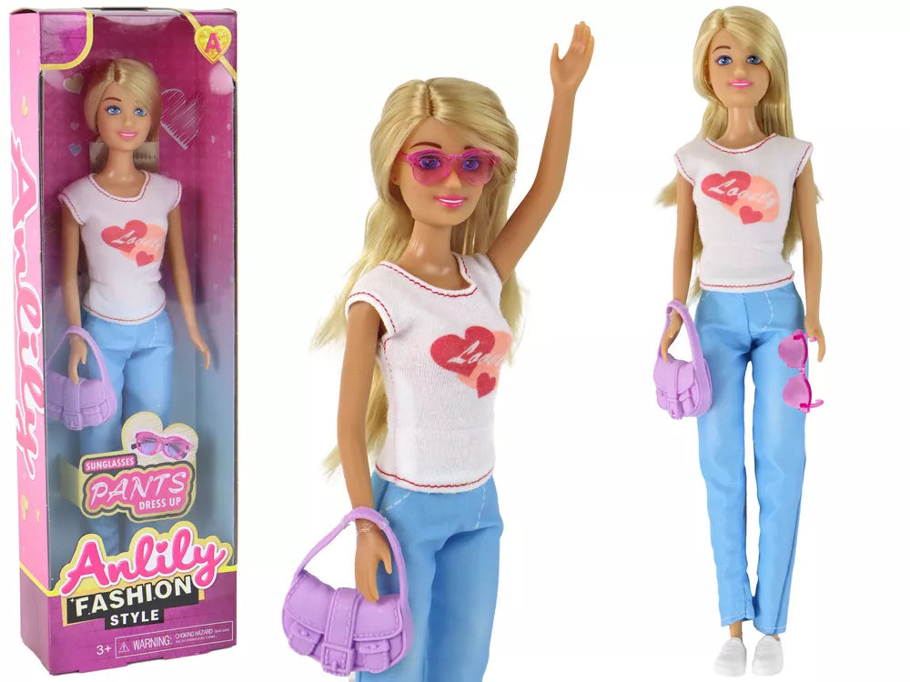 Anlily vaikų lėlė su baltais marškinėliais ir priedais