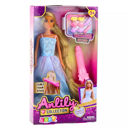 Anlily lėlė su plaukų garbanojimo žnyplėmis ir plaukų segtukais