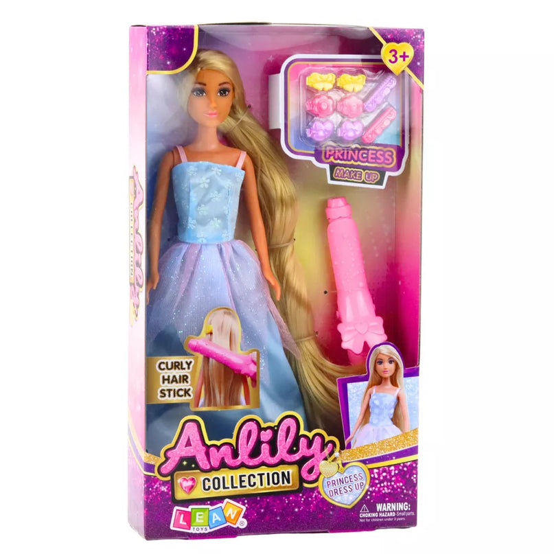 Anlily lėlė su plaukų garbanojimo žnyplėmis ir plaukų segtukais