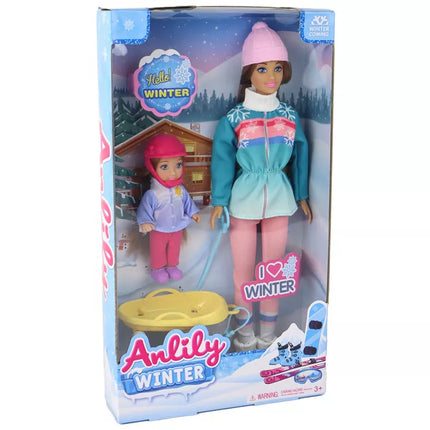 Anlily lėlės mama ir dukra su rogutėmis