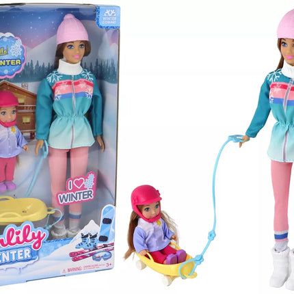 Anlily lėlės mama ir dukra su rogutėmis