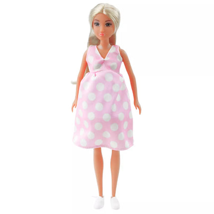 Anlily nėščia lėlė šviesiai rožinė su taškeliais suknelė