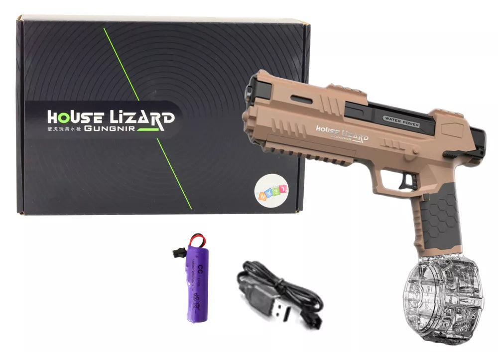 Automatinis rudas vandens šautuvas su permatomu konteineriu