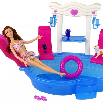 Lėlės su baseinu ir priedais