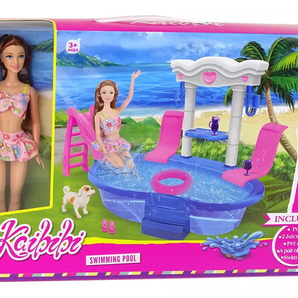Lėlės su baseinu ir priedais