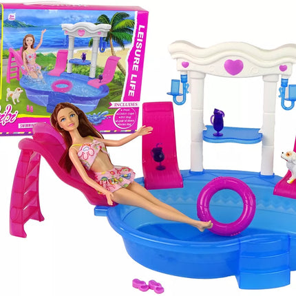 Lėlės su baseinu ir priedais