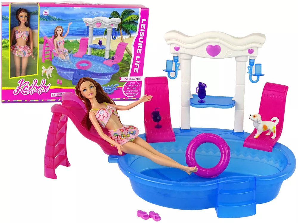 Lėlės su baseinu ir priedais