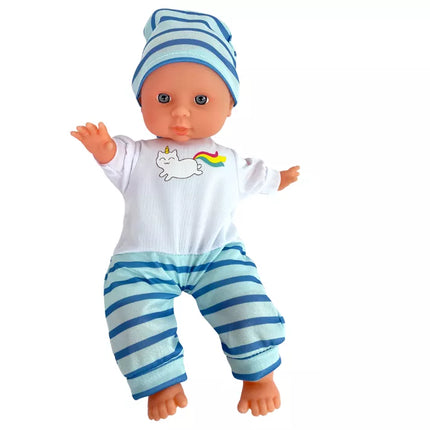 Kūdikių lėlė su dryžuoti pižamai 30 cm