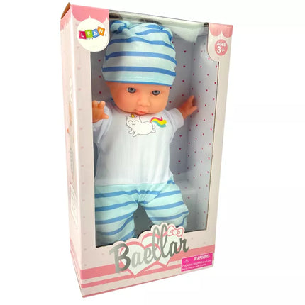 Kūdikių lėlė su dryžuoti pižamai 30 cm