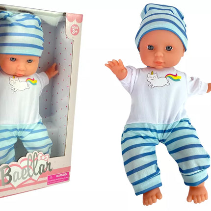 Kūdikių lėlė su dryžuoti pižamai 30 cm