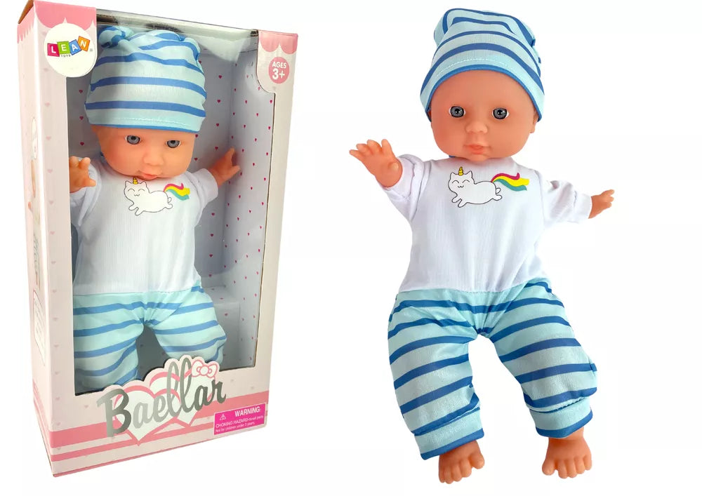 Kūdikių lėlė su dryžuoti pižamai 30 cm