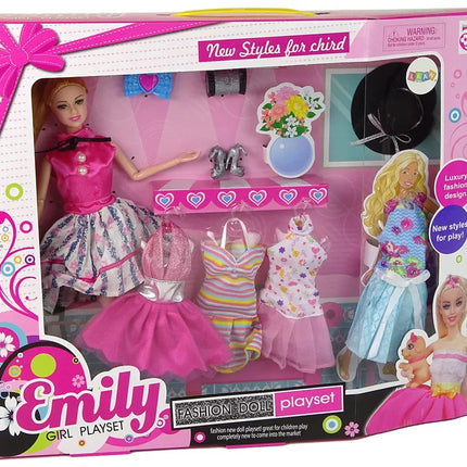 Lėlė Emilija su aksesuarais ir suknelėmis