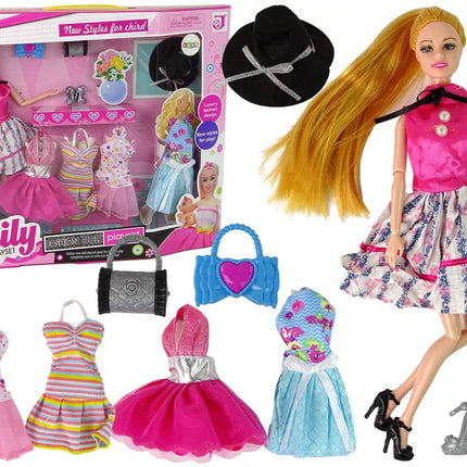 Lėlė Emilija su aksesuarais ir suknelėmis