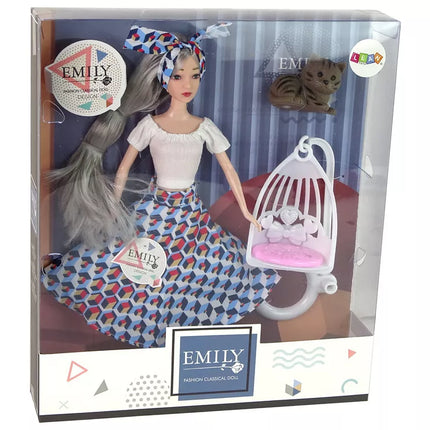 Lėlė Emilija su kačiuku ir supynėmis
