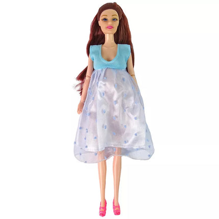 Nėščia lėlė su kūdikiu, mėlyna suknelė