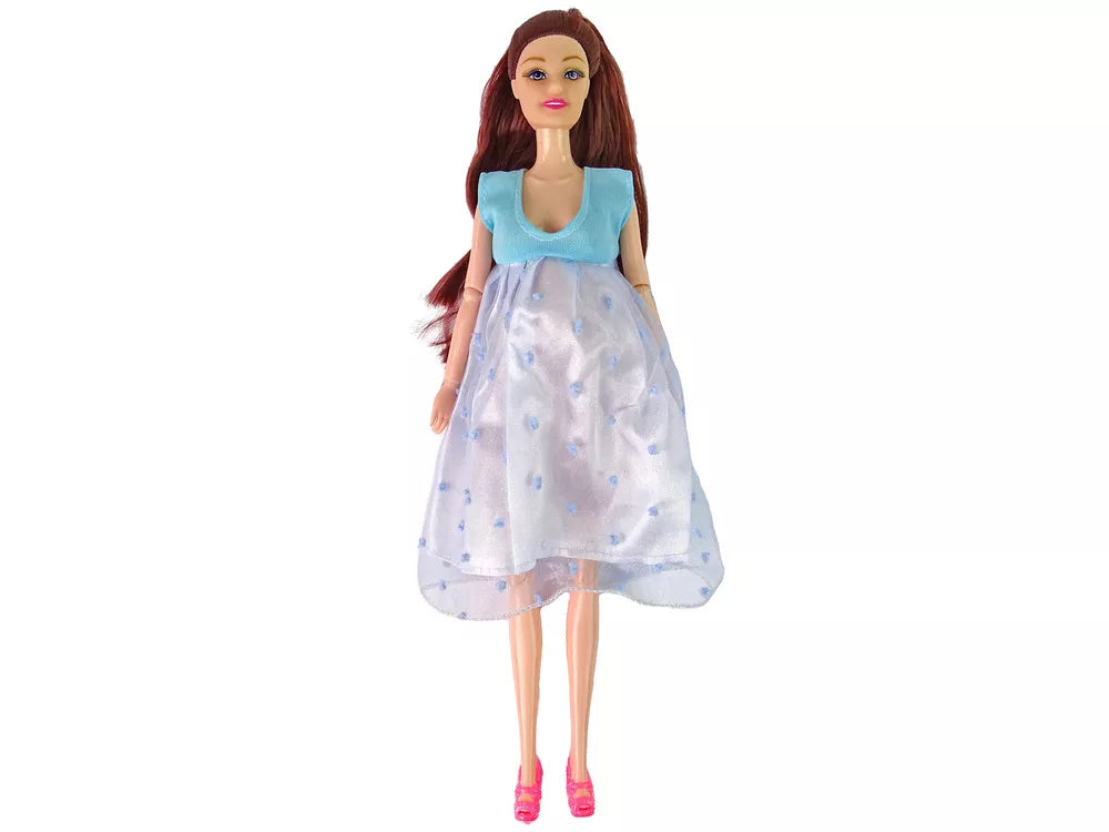 Nėščia lėlė su kūdikiu, mėlyna suknelė