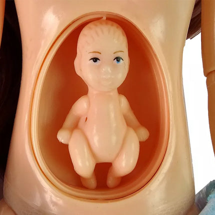 Nėščia lėlė su kūdikiu, mėlyna suknelė