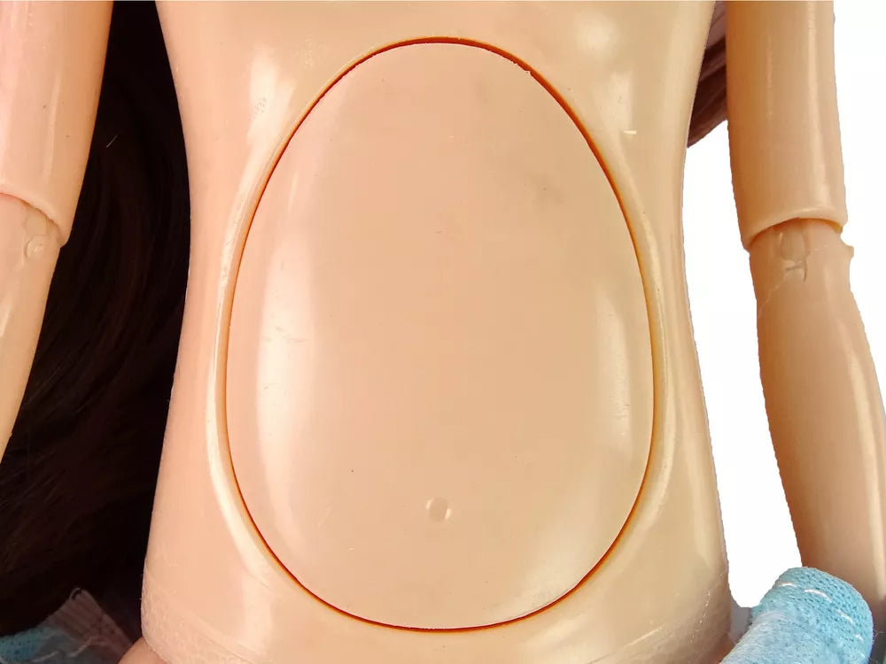 Nėščia lėlė su kūdikiu, mėlyna suknelė