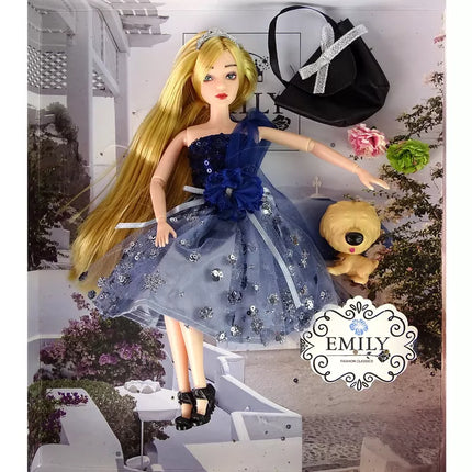 Lėlė Emilija su šuniuku ir rankine