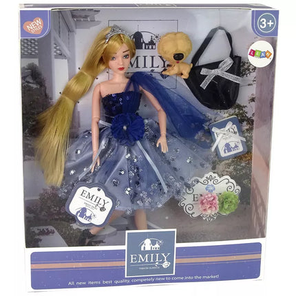 Lėlė Emilija su šuniuku ir rankine